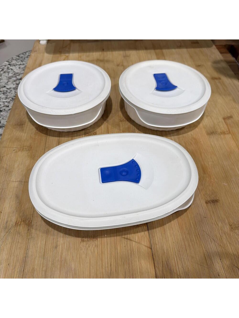 Set Of 3 Corning Ware White Oval Casserole Dish W/Lid 2 - F-24-B & 1 - 23oz *